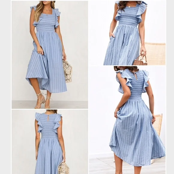 Denim Blue flutter sleeve Sun Dress - Picture 6 of 14